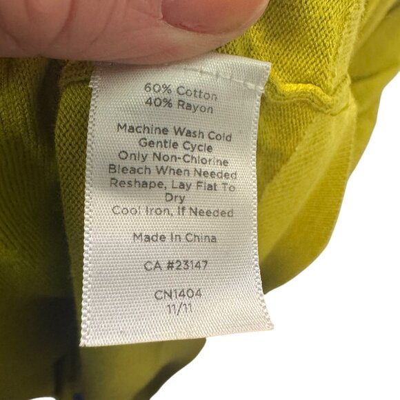 Talbots Womens Size X Knit Tie-Neck Chartreuse Short Sleeve Sweater - Picture 4 of 7